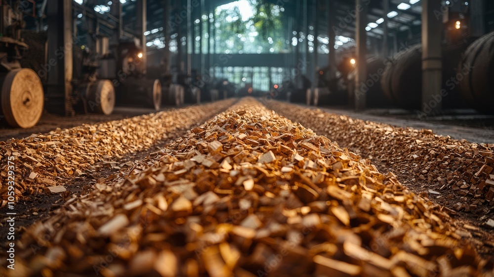 Rows of Wood Chips in an Industrial Setting Rows of Wood Chips in an Industrial Setting