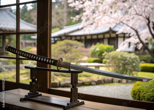 Exquisite Katana Display in Traditional Japanese Setting with Stunning Detail and Natural Lighting