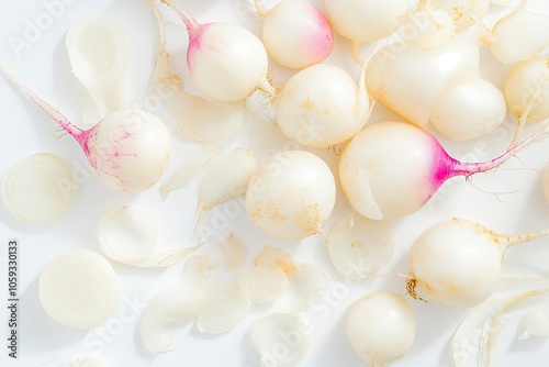 Daikon radishes isolated on white background with generative ai