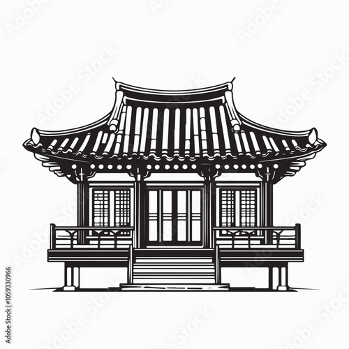 Korean traditional house Stock Vector Image isolated on white background.