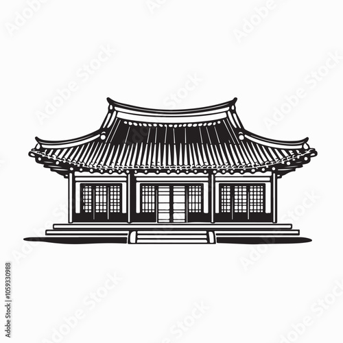Korean traditional house Stock Vector Image isolated on white background.
