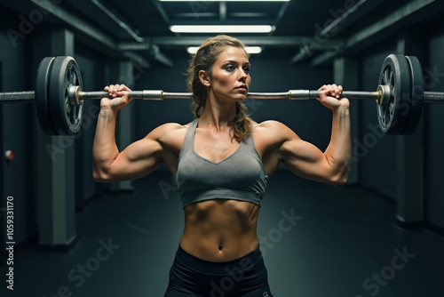 Strength and determination: woman lifting weights in gym for fitness and empowerment.