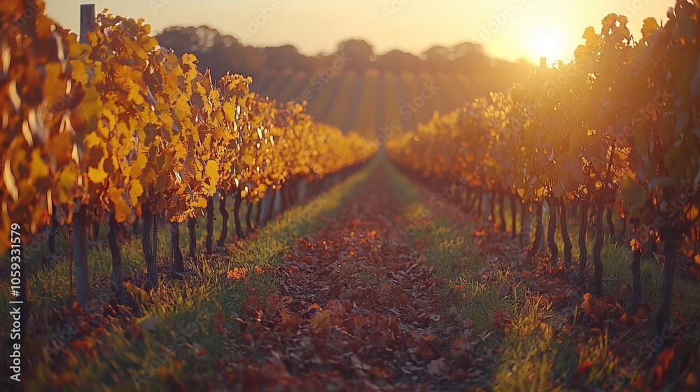 Naklejka premium Autumn Vineyard Landscape with Golden Leaves