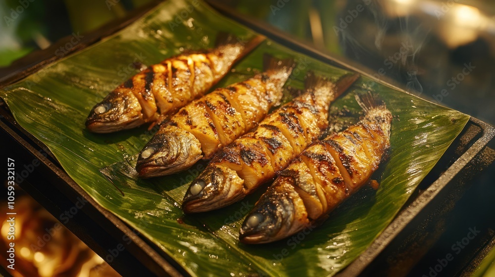 Grilled Fish on a Banana Leaf Grilled Fish on a Banana Leaf