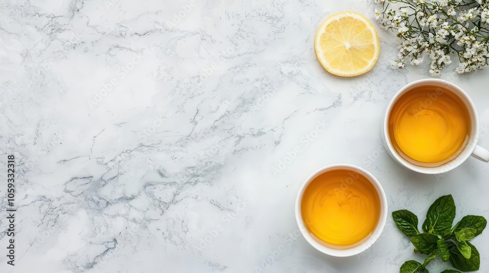 Desk with detox planner and herbal tea, wellness focus, simple and organized Desk with detox planner and herbal tea, wellness focus, simple and organized