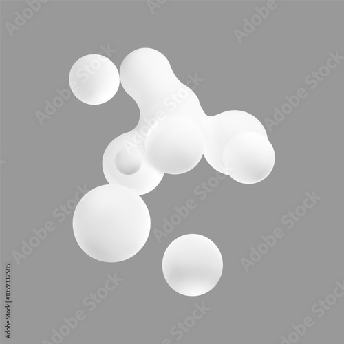 Abstract 3d liquid blob shape. Fluid ball design. Organic bubble splash. Chemistry molecular flow illustration. Floating smooth metaball with y2k particle futuristic art. Isolated amorphous drip.