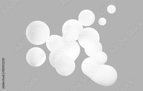 3d liquid blob on background. Abstract organic shape with soft fluid splash design. Geometric white metaball art element. FLoating y2k particle geometry on minimal render. Modern form illustration.