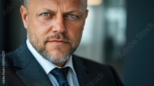 Confident businessman in formal attire exuding professionalism and authority