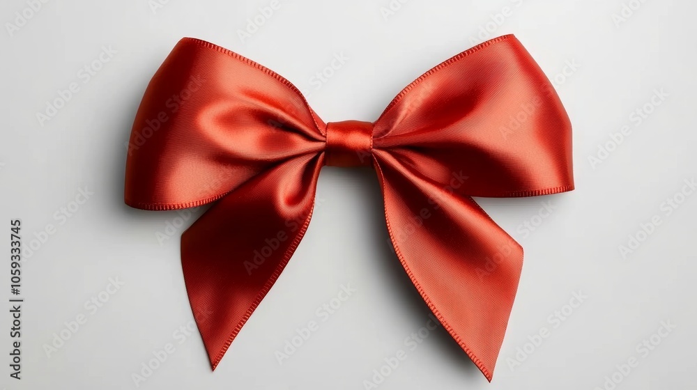 Red Satin Ribbon Bow on White Background Gift Wrapping Decoration Red Satin Ribbon Bow on White Background Gift Wrapping Decoration