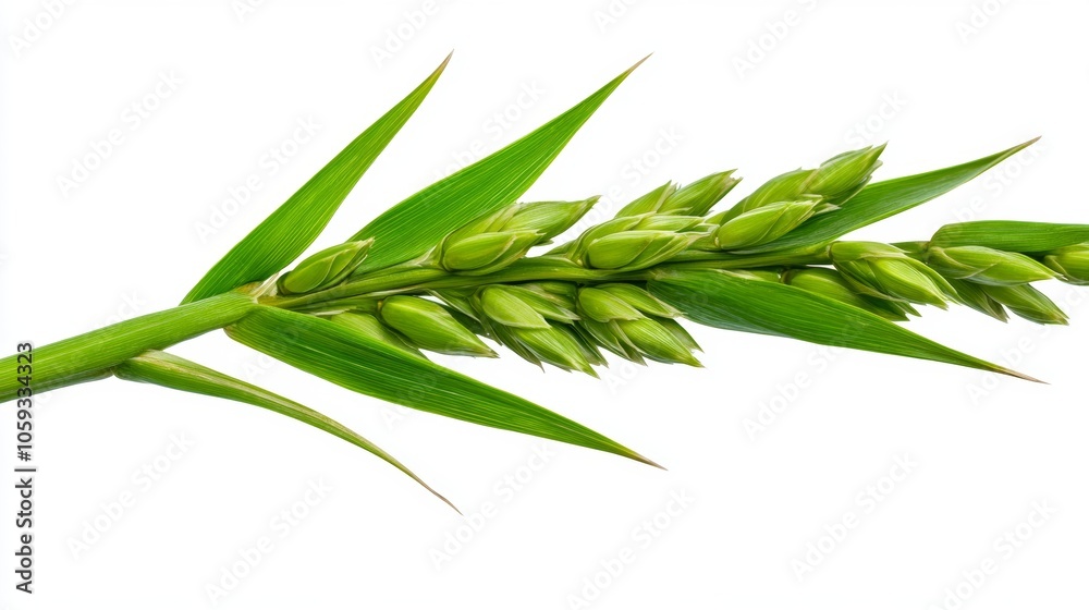 Fototapeta premium Green Wheat Sprig with Buds Isolated on White Background