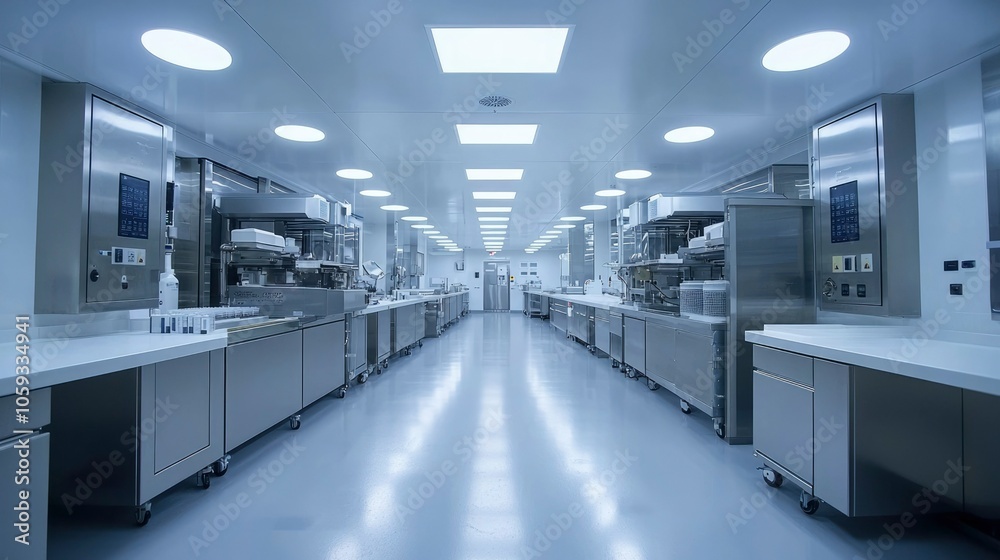 Stainless Steel Lab Countertop and Equipment in a Modern Cleanroom Stainless Steel Lab Countertop and Equipment in a Modern Cleanroom