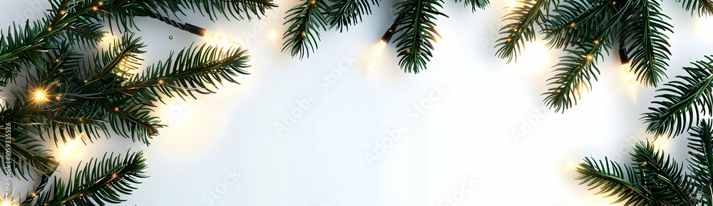 Vector Christmas garland of green pine branches with lights on a white background Vector Christmas garland of green pine branches with lights on a white background