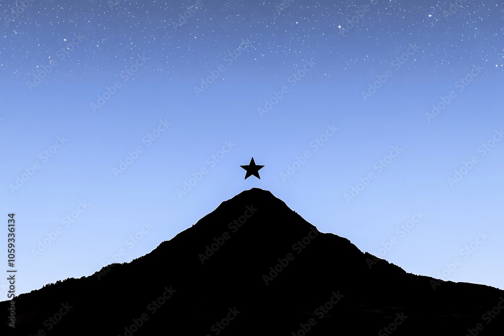 Silhouette of a Mountain with a Star in the Night Sky Silhouette of a Mountain with a Star in the Night Sky