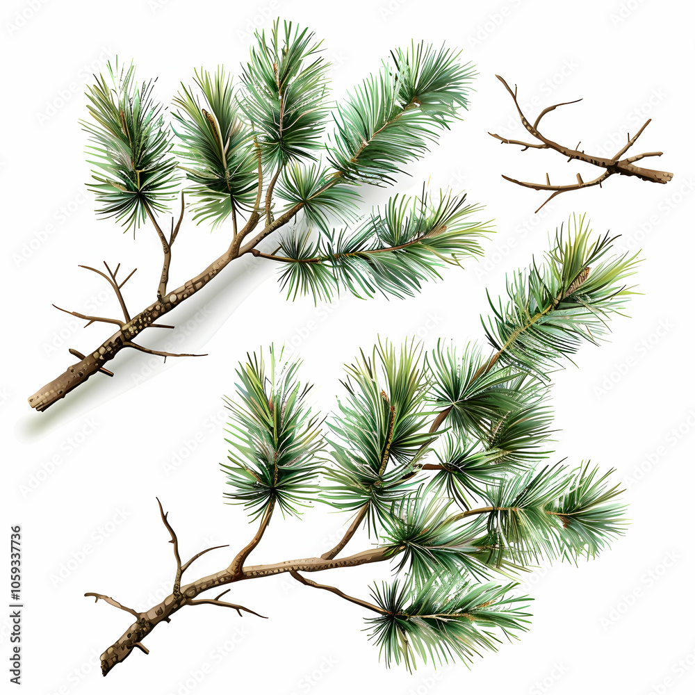 Pine tree branch , white background Pine tree branch , white background