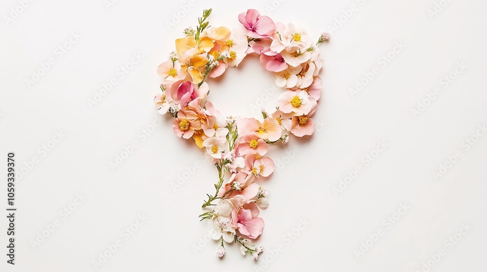Floral Feminine Symbol on White Background – Perfect for Feminism, Women’s Day, and Equality Concepts Floral Feminine Symbol on White Background – Perfect for Feminism, Women’s Day, and Equality Concepts