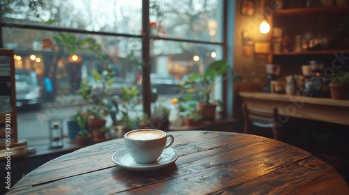 Cozy Rustic Coffee Shop Interior with Wooden Decor