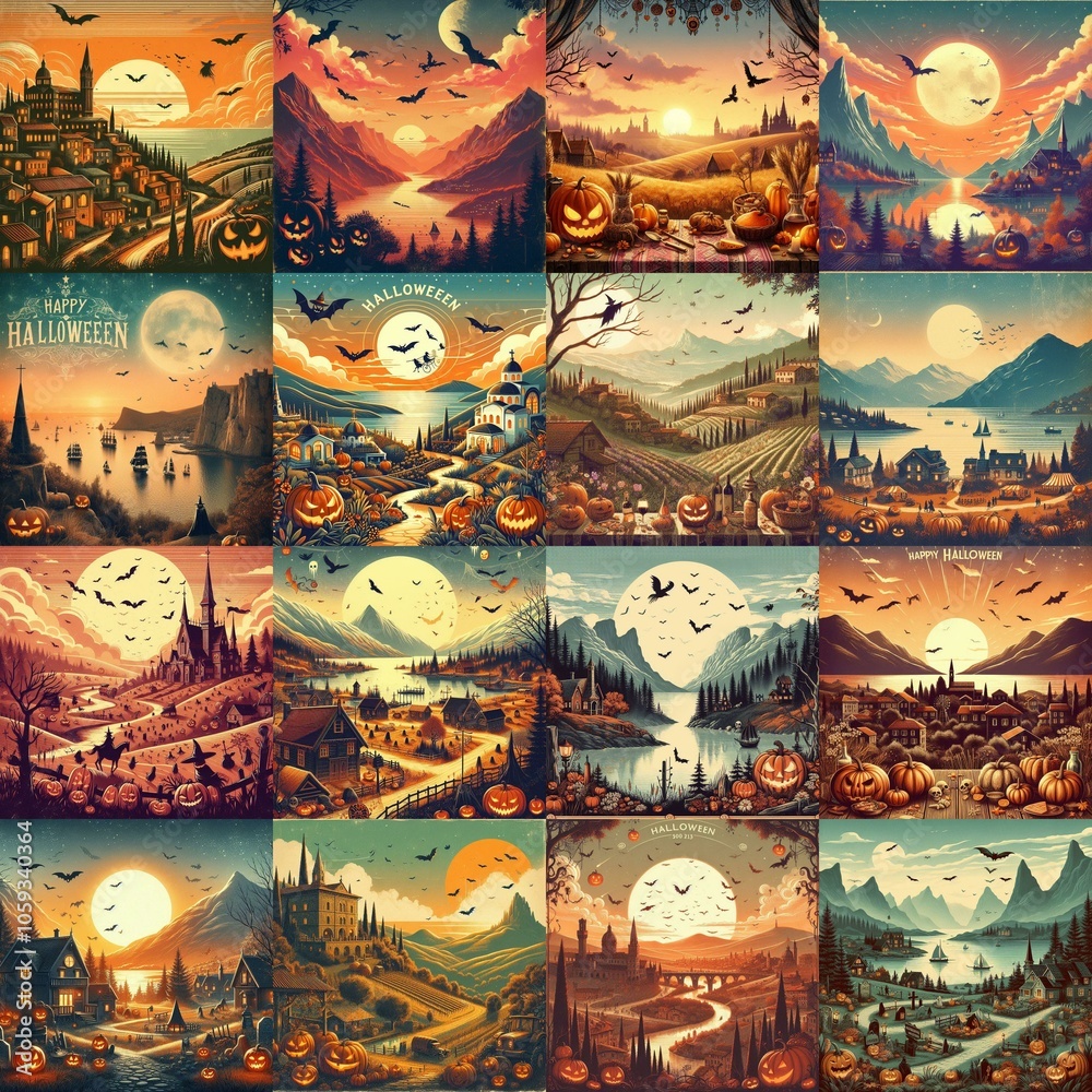 Fototapeta premium Helloween landscapes. AI generated illustration