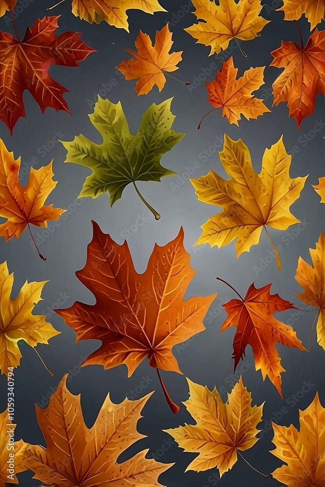 Fototapeta premium Autumn colorful leaves set isolated on transparent gray background .very beautiful maple foliage collection 