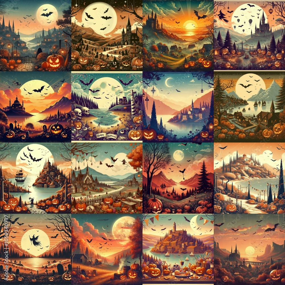 Fototapeta premium Helloween landscapes. AI generated illustration