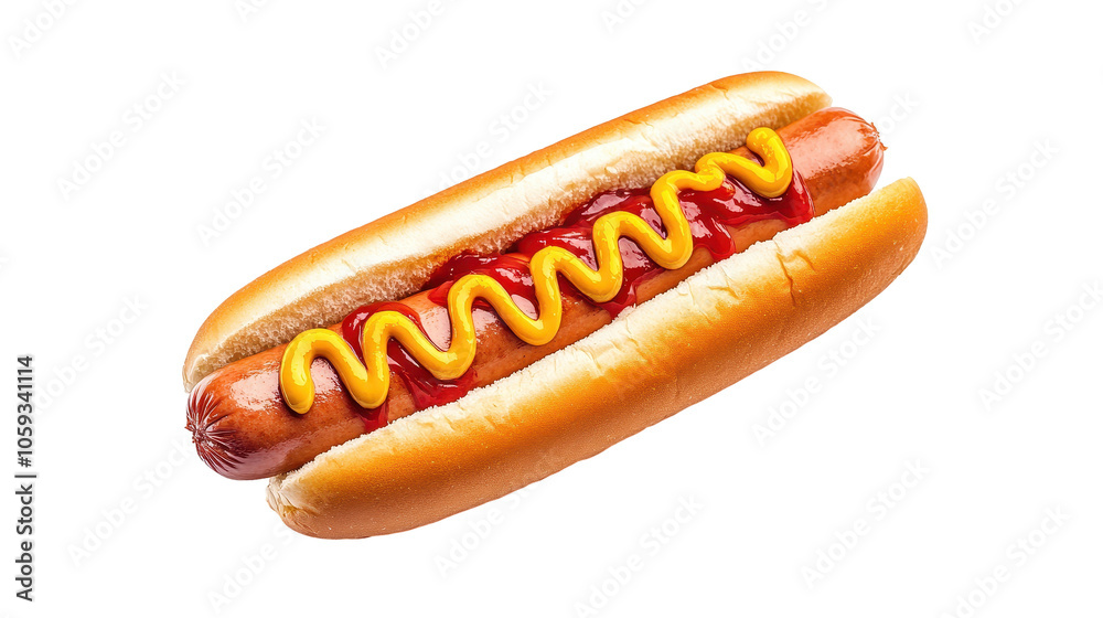 A hot dog with mustard and ketchup on a bun A hot dog with mustard and ketchup on a bun