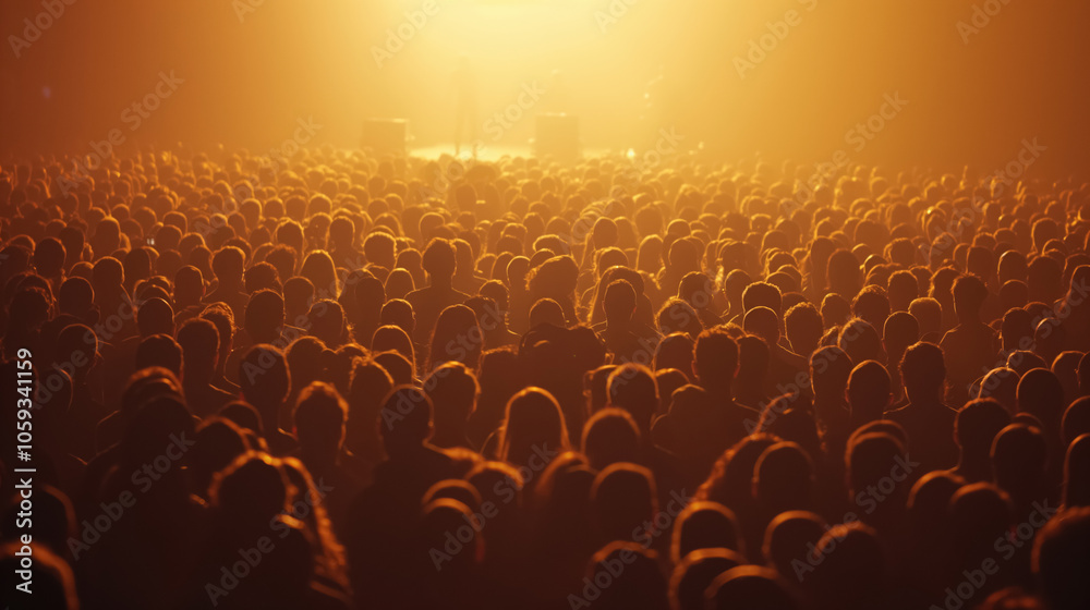 Obraz premium Vibrant concert crowd immersed in golden stage lighting