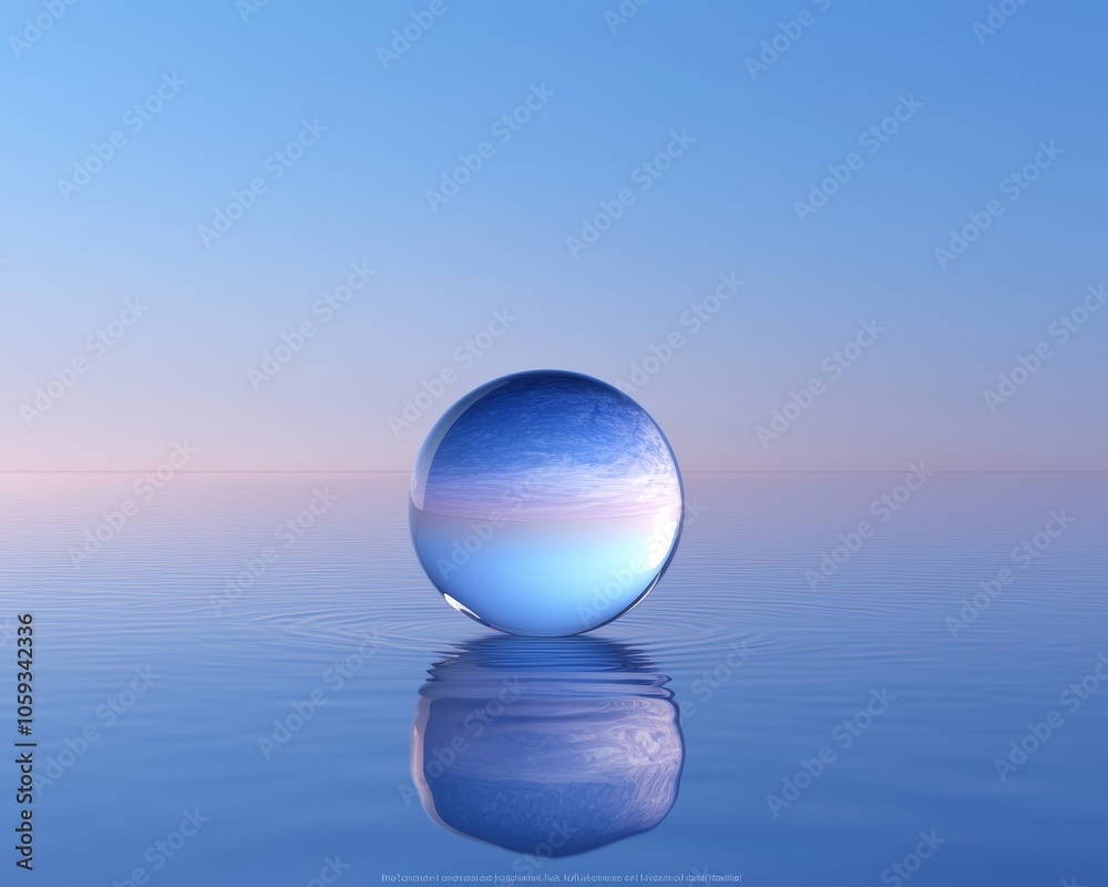 A beautiful and peaceful image of Earth inside a transparent water droplet, floating above a reflective blue surface with a soft glow. A beautiful and peaceful image of Earth inside a transparent water droplet, floating above a reflective blue surface with a soft glow.