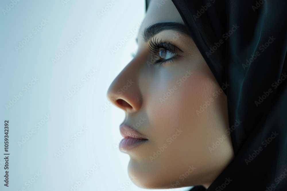 Profile of an arab saudi woman face with perfect skin isolated on a white background Profile of an arab saudi woman face with perfect skin isolated on a white background