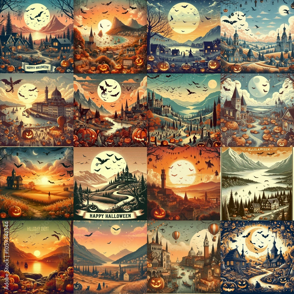 Helloween landscapes. AI generated illustration Helloween landscapes. AI generated illustration