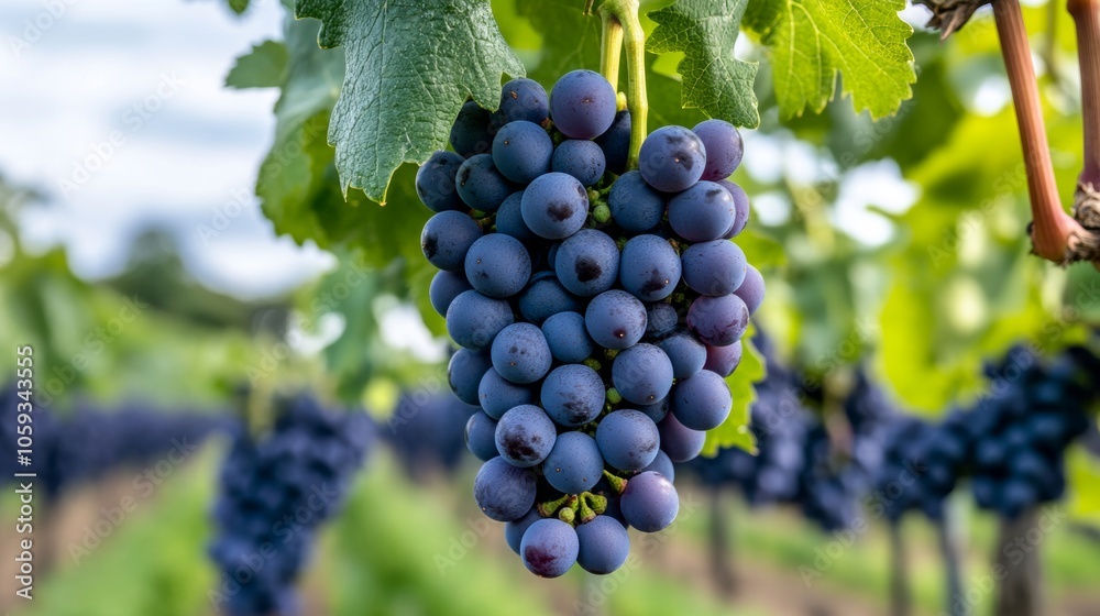 Ripe Purple Grapes Hanging on Vine in Vineyard Ripe Purple Grapes Hanging on Vine in Vineyard