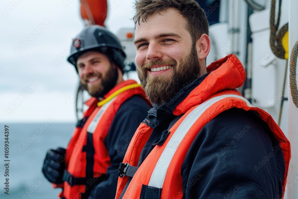 Dedicated crew overseeing maritime operations on a freighter in open waters Dedicated crew overseeing maritime operations on a freighter in open waters