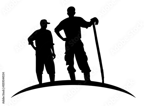 Silhouettes of people working in the field