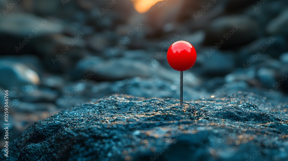Red Push Pin on a Rock.
