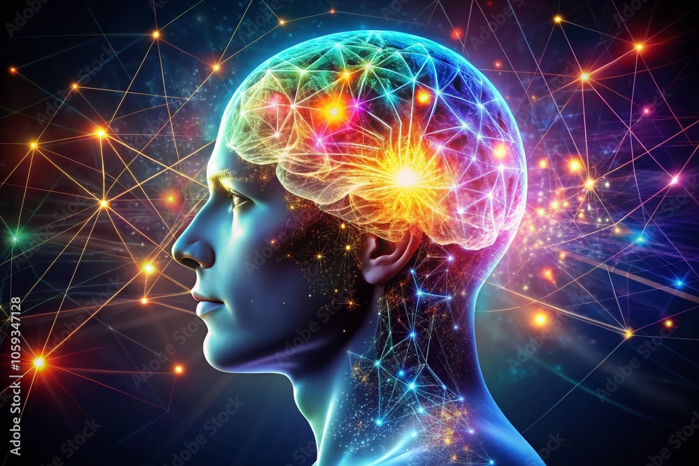 Glowing Neurons in Human Brain Illustration for Esoteric Meditation Concepts, Neural Connections, Mindfulness, and Spiritual Awareness in Art Glowing Neurons in Human Brain Illustration for Esoteric Meditation Concepts, Neural Connections, Mindfulness, and Spiritual Awareness in Art