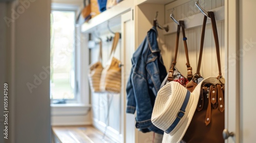 The room has a designated area for coat and bag storage keeping the space clutterfree and organized.