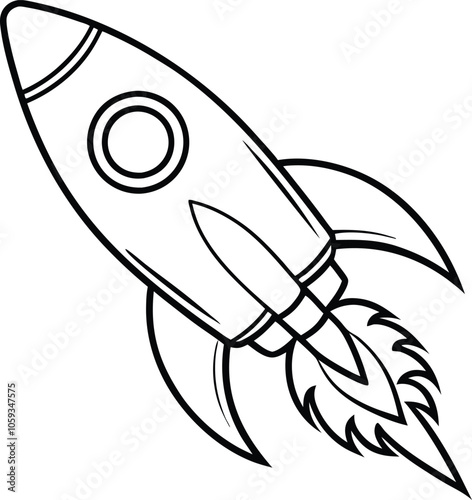 flying rocket  vector illustration  black and white