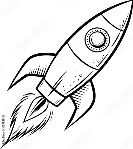 flying rocket  vector illustration  black and white