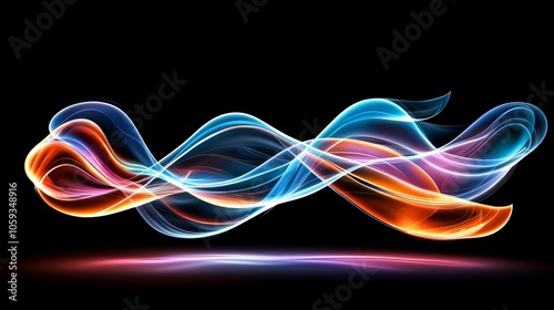 Abstract Colorful Glowing Wave Design   Black Background