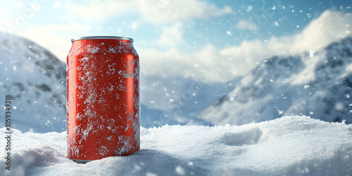 Frosty Red Soda Can in a Snowy Scene