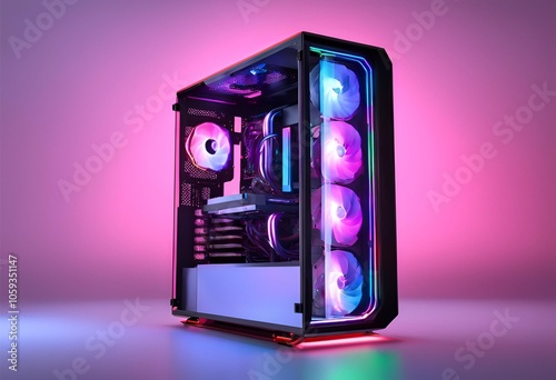 High-performance gaming PC isolated on transparency background, ideal for tech enthusiasts, showcasing powerful design and modern hardware components photo