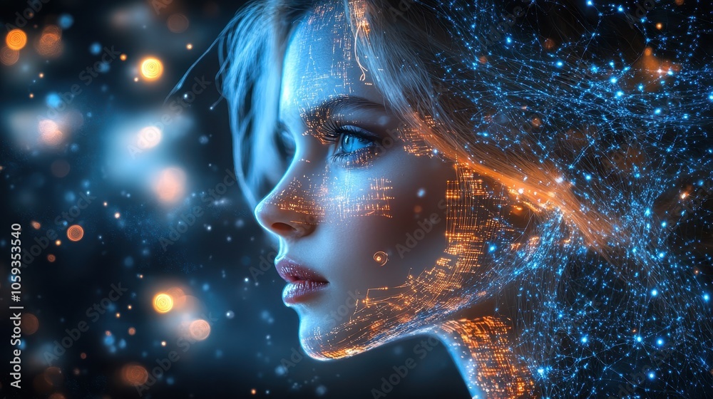 Woman with Cosmic Face Pattern Woman with Cosmic Face Pattern