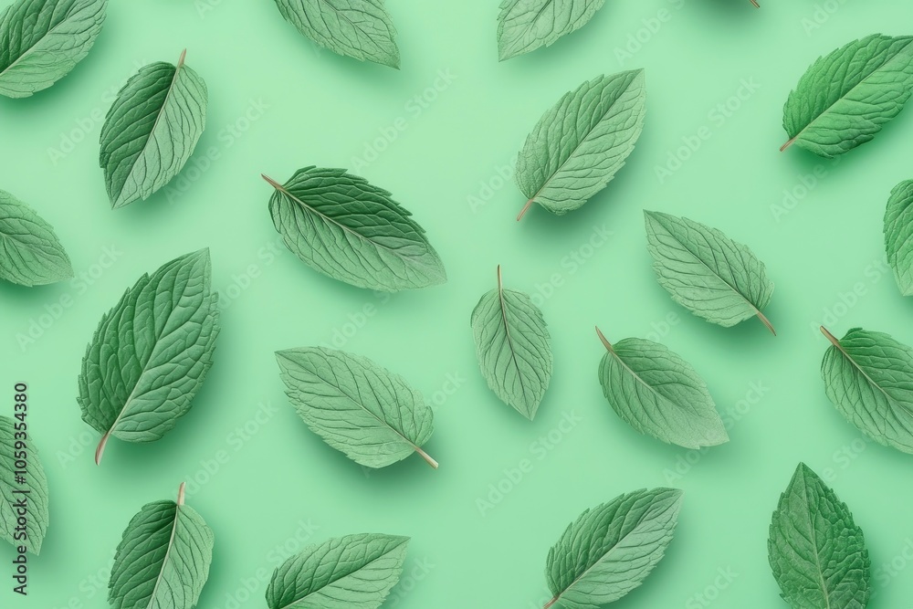 Mint leaves background. Green mint leaves pattern layout design. Ecology natural creative concept. Top view nature background with generative ai Mint leaves background. Green mint leaves pattern layout design. Ecology natural creative concept. Top view nature background with generative ai