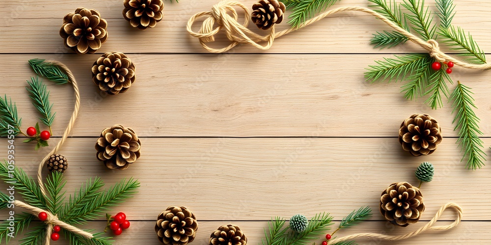 Rustic Christmas Pinecones and Twine Flat Lay Rustic Christmas Pinecones and Twine Flat Lay