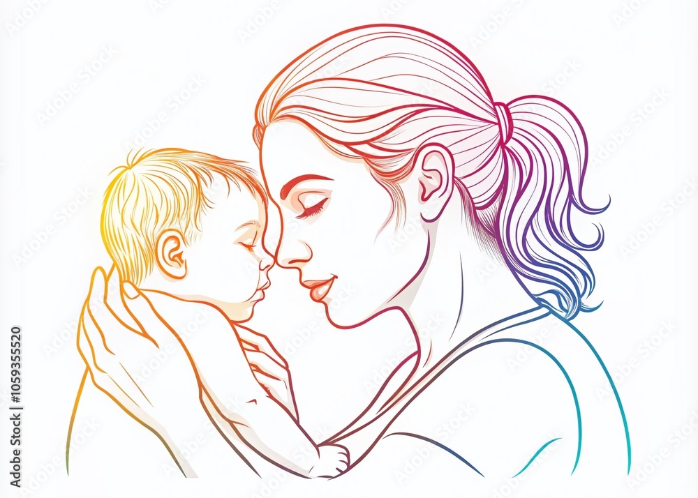 Heartwarming Contour Illustration of Mother and Infant Connection in Food Photography Style, Expressing Love and Nourishment with Minimalist Design Elements Heartwarming Contour Illustration of Mother and Infant Connection in Food Photography Style, Expressing Love and Nourishment with Minimalist Design Elements