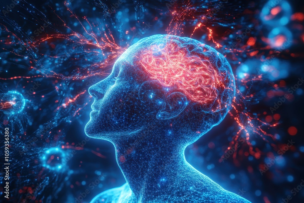 Glowing Brain with Radiant Energy Streams Glowing Brain with Radiant Energy Streams