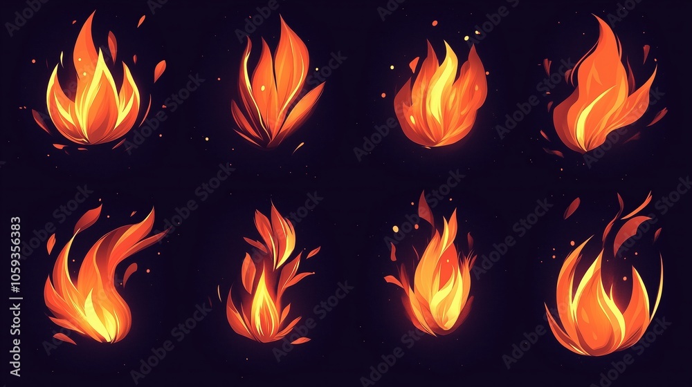 Vibrant Flames Collection on Black Background Vibrant Flames Collection on Black Background