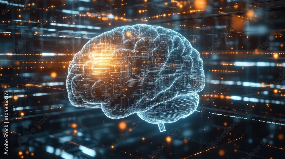 Glowing Brain with Data Streams Glowing Brain with Data Streams