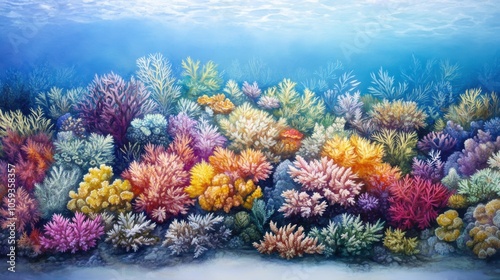 Vibrant Coral Reef Underwater Scene Ocean Life Marine Biology Colorful Corals Seabed Aquatic Plants