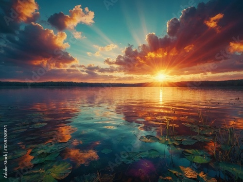 Serene Sunset Over the Lake