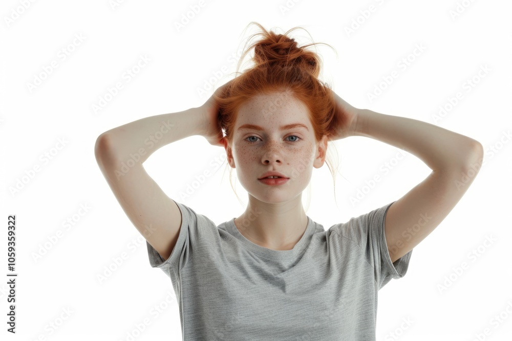 woman wearing her red hair on white background woman wearing her red hair on white background