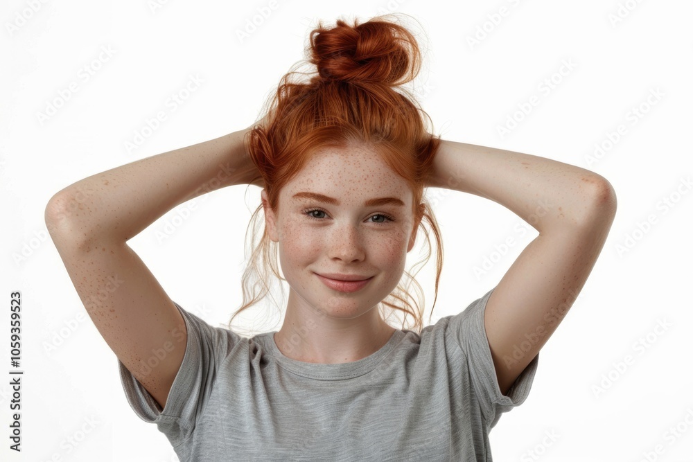woman wearing her red hair on white background woman wearing her red hair on white background